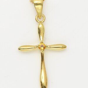 Silver Cross Natural Yellow Citrine Cross Pendant plated with 14k gold